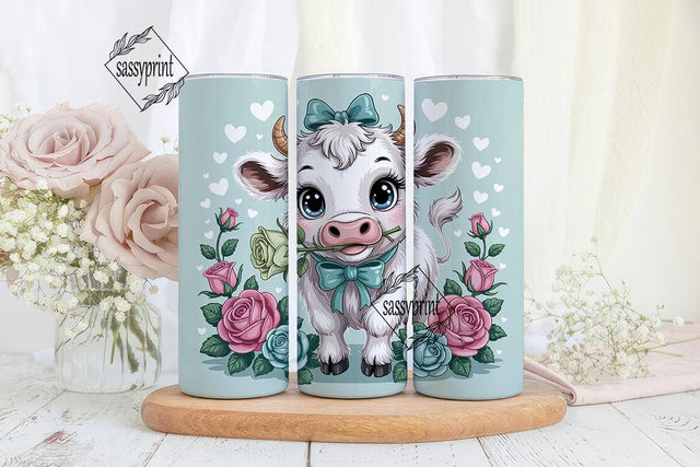 Cute Cow with Roses Tumbler Wrap Sublimation sassyprint 