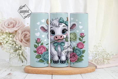 Cute Cow with Roses Tumbler Wrap Sublimation sassyprint 