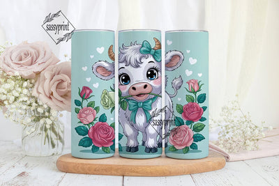 Cute Cow with Roses Tumbler Wrap Sublimation sassyprint 
