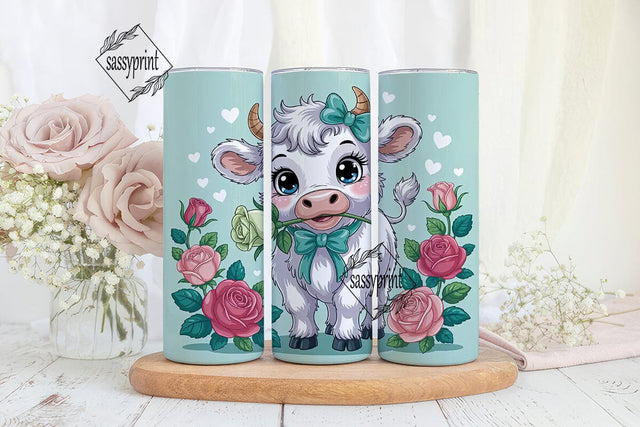 Cute Cow with Roses Tumbler Wrap Sublimation sassyprint 