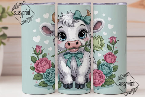 Cute Cow with Roses Tumbler Wrap Sublimation sassyprint 