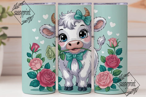 Cute Cow with Roses Tumbler Wrap Sublimation sassyprint 