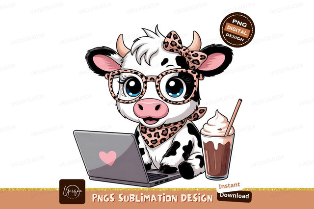 Cute Cow Working From Home Sublimation Designangry 