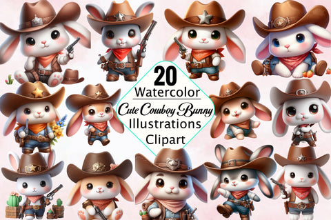 Cute Cowboy Bunny Sublimation Clipart Bundle Sublimation SVGArt 