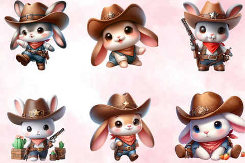 Cute Cowboy Bunny Sublimation Clipart Bundle Sublimation SVGArt 