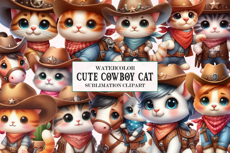 Cute Cowboy Cat Bundle Sublimation SVGista 