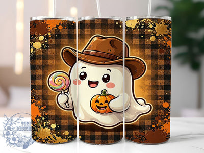 Cute Cowboy Ghost 20oz Tumbler, Cute cowboy ghost, Western halloween design, 20oz skinny tumbler, Halloween tumbler wrap, Cowboy ghost print, Sublimation halloween design, Spooky western wrap Sublimation ToriDesigns 