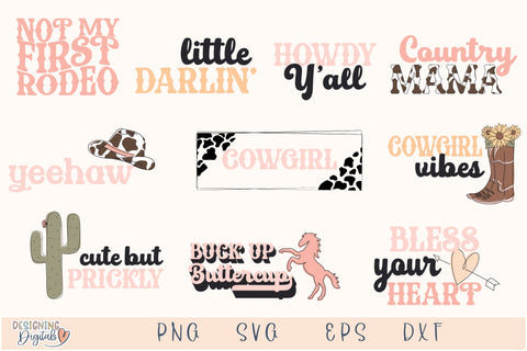 Cute Cowgirl SVG Bundle, Western SVG, Horse SVG, Cowgirl Boots SVG, Rodeo SVG, Country SVG, Sunflower SVG SVG Designing Digitals 