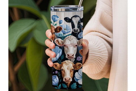 Cute Cows and Flowers 20oz Tumbler Wrap Sublimation DesignSVG 