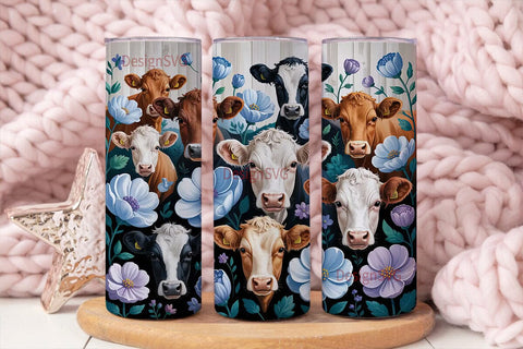 Cute Cows and Flowers 20oz Tumbler Wrap Sublimation DesignSVG 