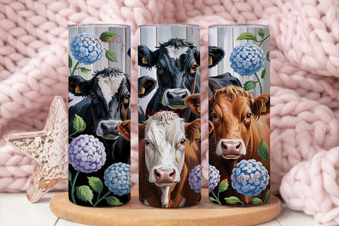 Cute Cows and Flowers 20oz Tumbler Wrap Sublimation DesignSVG 