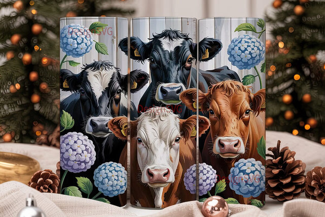 Cute Cows and Flowers 20oz Tumbler Wrap Sublimation DesignSVG 