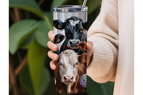 Cute Cows and Flowers 20oz Tumbler Wrap Sublimation DesignSVG 