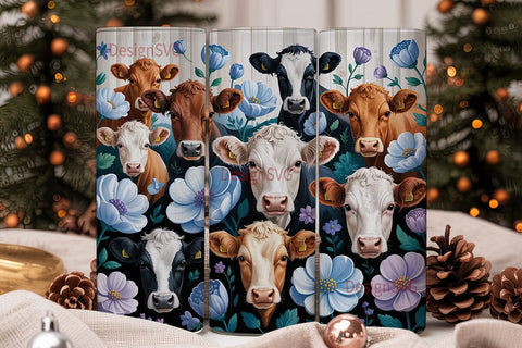 Cute Cows and Flowers 20oz Tumbler Wrap Sublimation DesignSVG 