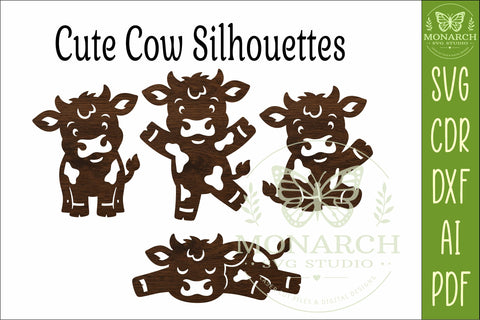Cute Cows Silhouettes SVG Farm Animal Laser Cut Files 1 SVG APInspireddesigns 