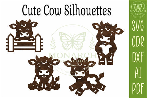 Cute Cows Silhouettes SVG Farm Animal Laser Cut Files 2 SVG APInspireddesigns 