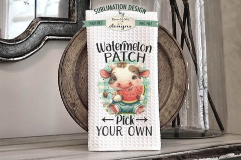 Cute Cows Watermelon Patch Sublimation Kitchen Towel PNG - Cows Eating Watermelon Sublimation Ewe-N-Me Designs 