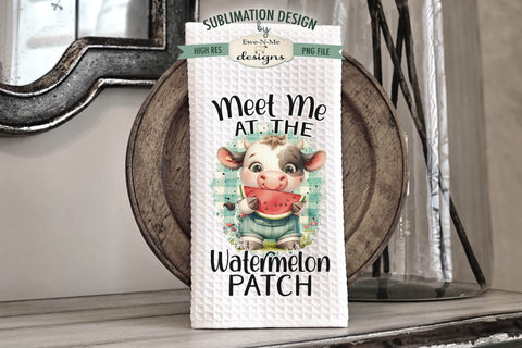 Cute Cows Watermelon Patch Sublimation Kitchen Towel PNG - Cows Eating Watermelon Sublimation Ewe-N-Me Designs 