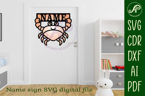 Cute crab holding name sign svg laser cut file SVG APInspireddesigns 