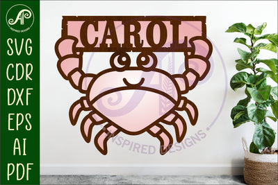 Cute crab holding name sign svg laser cut file SVG APInspireddesigns 