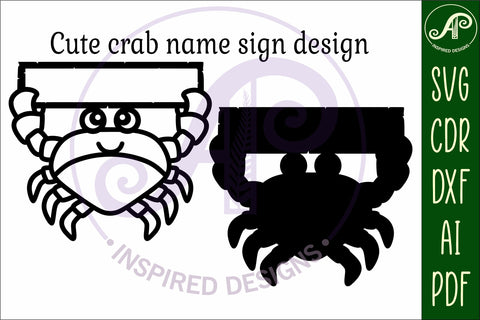 Cute crab holding name sign svg laser cut file SVG APInspireddesigns 