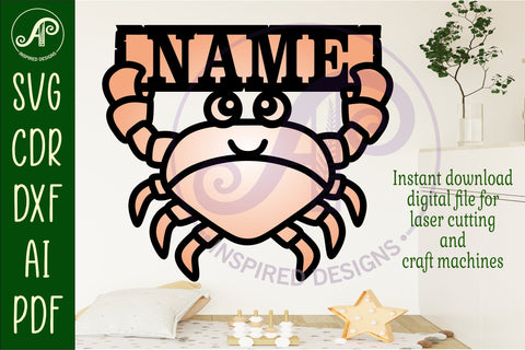 Cute crab holding name sign svg laser cut file SVG APInspireddesigns 