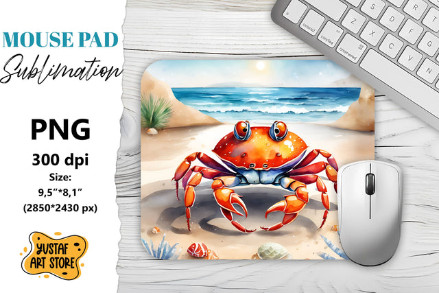 Cute Crab mouse pad sublimation. Watercolor design Sublimation Yustaf Art Store 