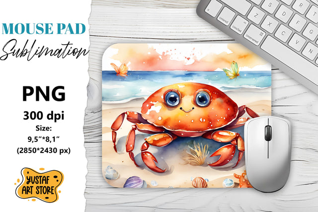 Cute Crab mouse pad sublimation. Watercolor design Sublimation Yustaf Art Store 