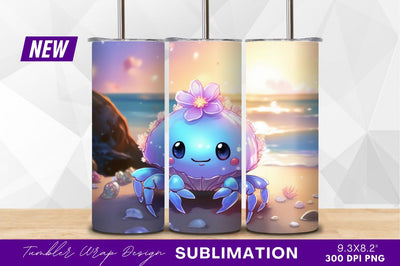 Cute crab with flower on beach tumbler png Sublimation Regulrcrative 