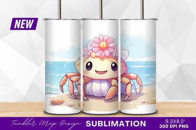Cute crab with flowers on beach tumbler png Sublimation Regulrcrative 