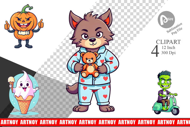 Cute Creepy Characters Clipart Sublimation artnoy 