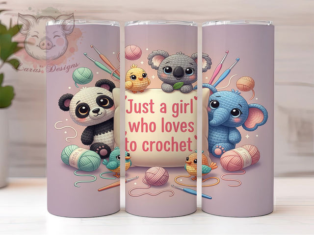 Cute Crochet Girl Tumbler, Cute Animal Tumbler, Crochet 20oz Wrap, Sublimation Design, Craft Lover Gift, Yarn Crochet Wrap, Whimsical Crochet Tumbler Sublimation Lara' s Designs 