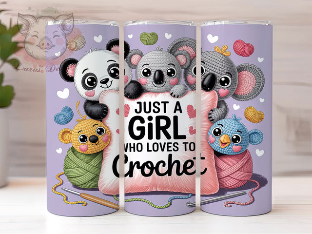 Cute Crochet Girl Tumbler, Cute Animal Tumbler, Crochet 20oz Wrap, Sublimation Design, Craft Lover Gift, Yarn Crochet Wrap, Whimsical Crochet Tumbler Sublimation Lara' s Designs 