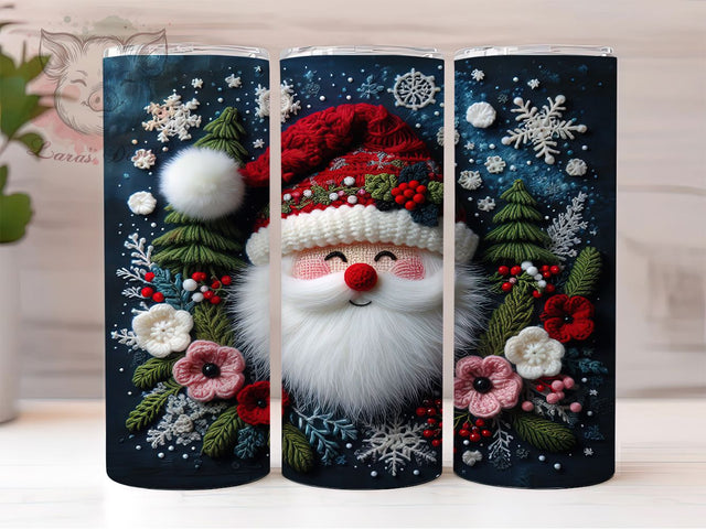 Cute Crochet Santa Christmas Tumbler, Cute Christmas Wrap, Handmade Holiday Sublimation, Festive Yarn Cup, 20Oz Skinny Tumbler Wrap, Cozy Santa Mug, Christmas Crochet Design Sublimation Lara' s Designs 