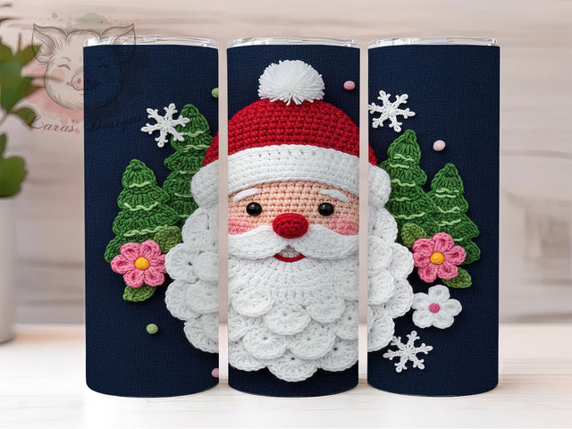 Cute Crochet Santa Christmas Tumbler, Cute Christmas Wrap, Handmade Holiday Sublimation, Festive Yarn Cup, 20Oz Skinny Tumbler Wrap, Cozy Santa Mug, Christmas Crochet Design Sublimation Lara' s Designs 