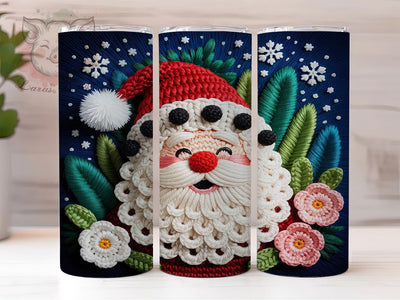 Cute Crochet Santa Christmas Tumbler, Cute Christmas Wrap, Handmade Holiday Sublimation, Festive Yarn Cup, 20Oz Skinny Tumbler Wrap, Cozy Santa Mug, Christmas Crochet Design Sublimation Lara' s Designs 