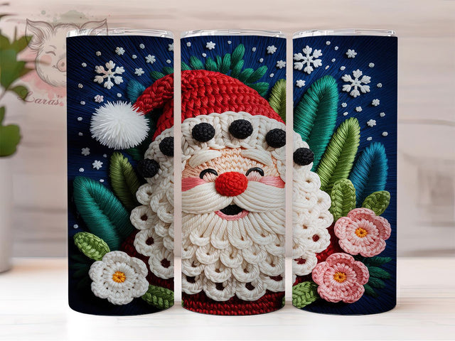 Cute Crochet Santa Christmas Tumbler, Cute Christmas Wrap, Handmade Holiday Sublimation, Festive Yarn Cup, 20Oz Skinny Tumbler Wrap, Cozy Santa Mug, Christmas Crochet Design Sublimation Lara' s Designs 