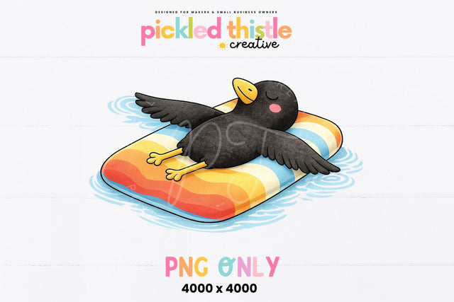 Cute Crow Summer PNG – Pool Float Bird Design for Sublimation, Shirt Design PNG Sublimation Pickled Thistle Creative 