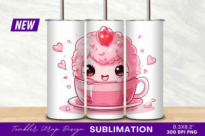 Cute cupcake character inside a tea cup Sublimation Regulrcrative 