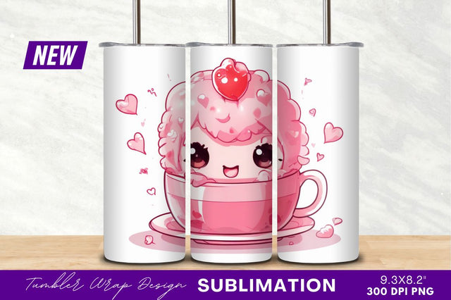 Cute cupcake character inside a tea cup Sublimation Regulrcrative 