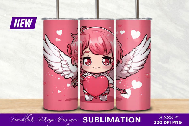 Cute cupid angel holding a heart tumbler png Sublimation Regulrcrative 