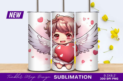 Cute cupid holding heart tumbler png Sublimation Regulrcrative 
