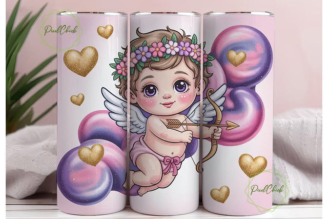 Cute Cupid Valentine's 20oz Tumbler Wrap Sublimation PixelChick 