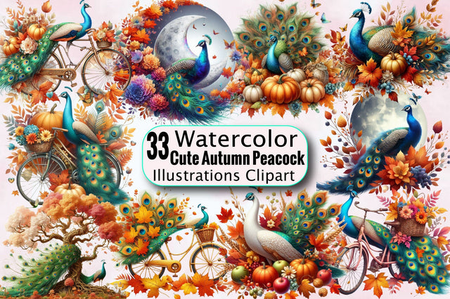 Cute Cute Autumn Peacock Sublimation Clipart Bundle Sublimation SVGArt 