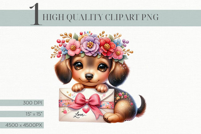 Cute Dachshund Clipart with Love Letter Valentine Clipart Sublimation BijouBay 