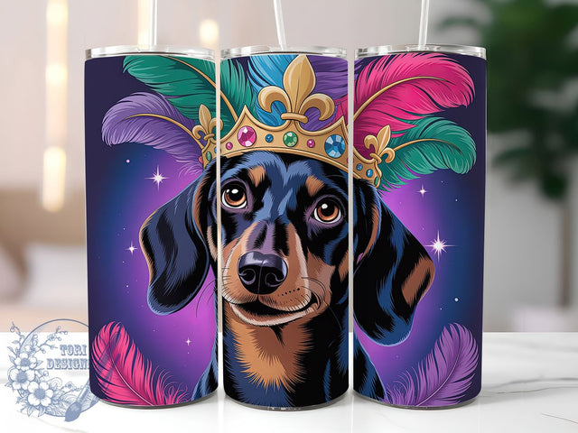 Cute Dachshund Mardi Gras Tumbler, Carnival Dog Wrap, Festive Party Cup, 20oz Sublimation Wrap, New Orleans Celebration Tumbler, Cute Dachshund Design Cup, Mardi Gras Pet Theme Wrap Sublimation ToriDesigns 