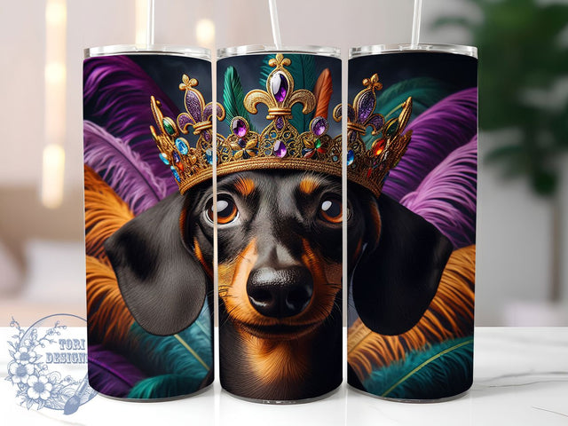 Cute Dachshund Mardi Gras Tumbler, Carnival Dog Wrap, Festive Party Cup, 20oz Sublimation Wrap, New Orleans Celebration Tumbler, Cute Dachshund Design Cup, Mardi Gras Pet Theme Wrap Sublimation ToriDesigns 