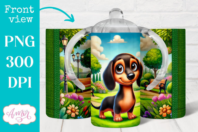 Cute Dachshund sippy cup sublimation | Cute dog 12oz tumbler Sublimation Amorclipart 