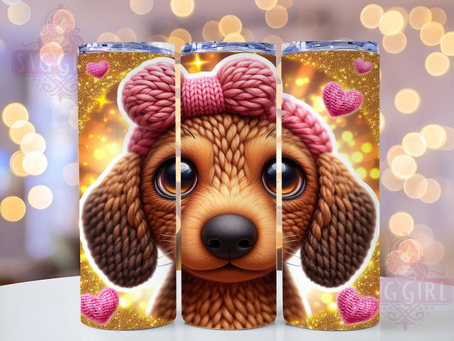 Cute Dachshund Valentine Tumbler, Cute Dog Wrap, Trendy Heart Cup, Faux Yarn Sublimation, Puppy Love Tumbler, Valentine Dog Gift, Sweet Dachshund Wrap Sublimation SvggirlplusArt 