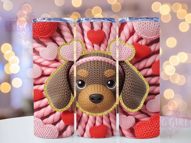 Cute Dachshund Valentine Tumbler, Cute Dog Wrap, Trendy Heart Cup, Faux Yarn Sublimation, Puppy Love Tumbler, Valentine Dog Gift, Sweet Dachshund Wrap Sublimation SvggirlplusArt 